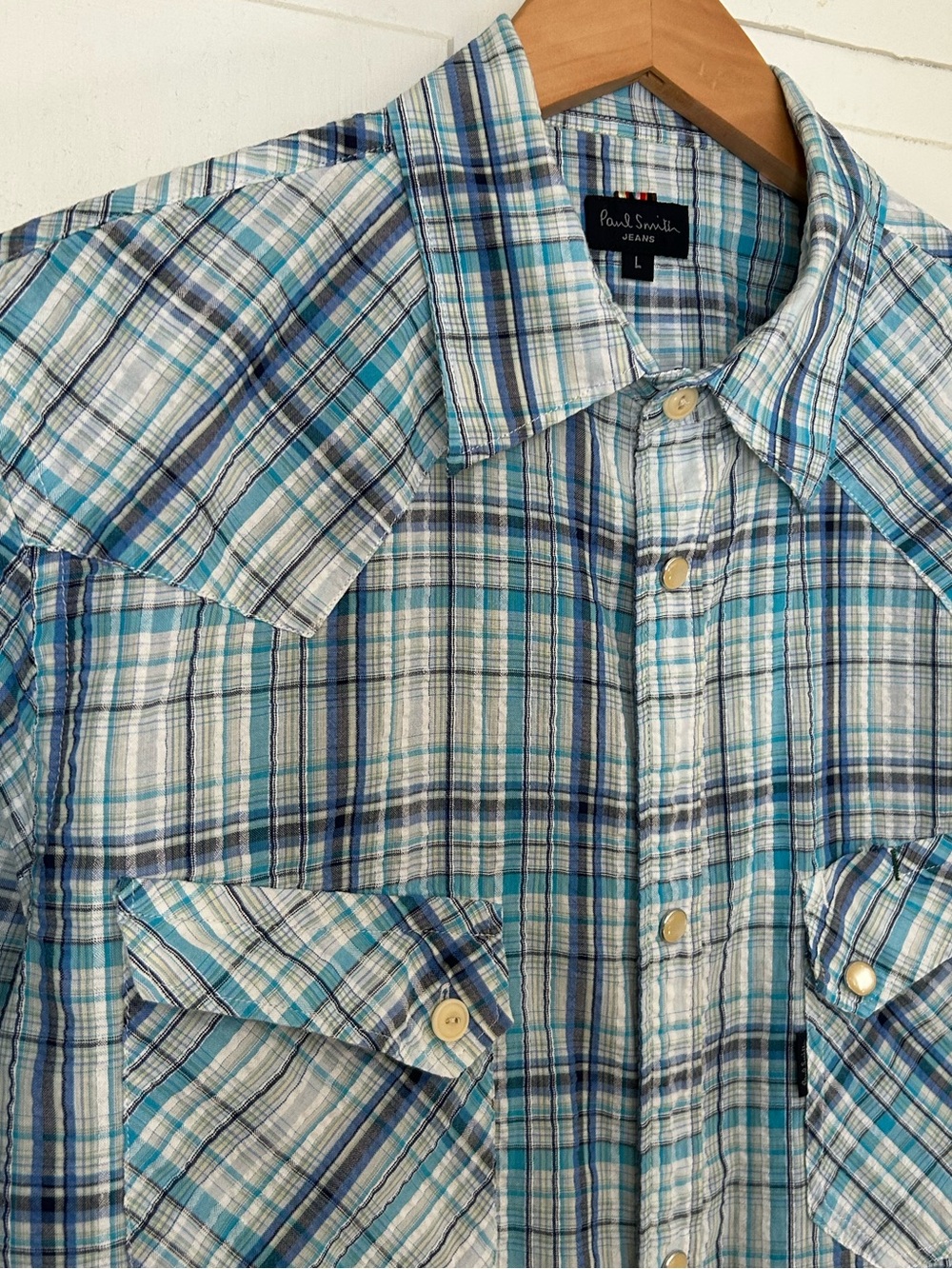 Paul Smith Jeans Mens Size L Long Sleeve Pearl Snap Button Down Plaid Shirt - Picture 9 of 16